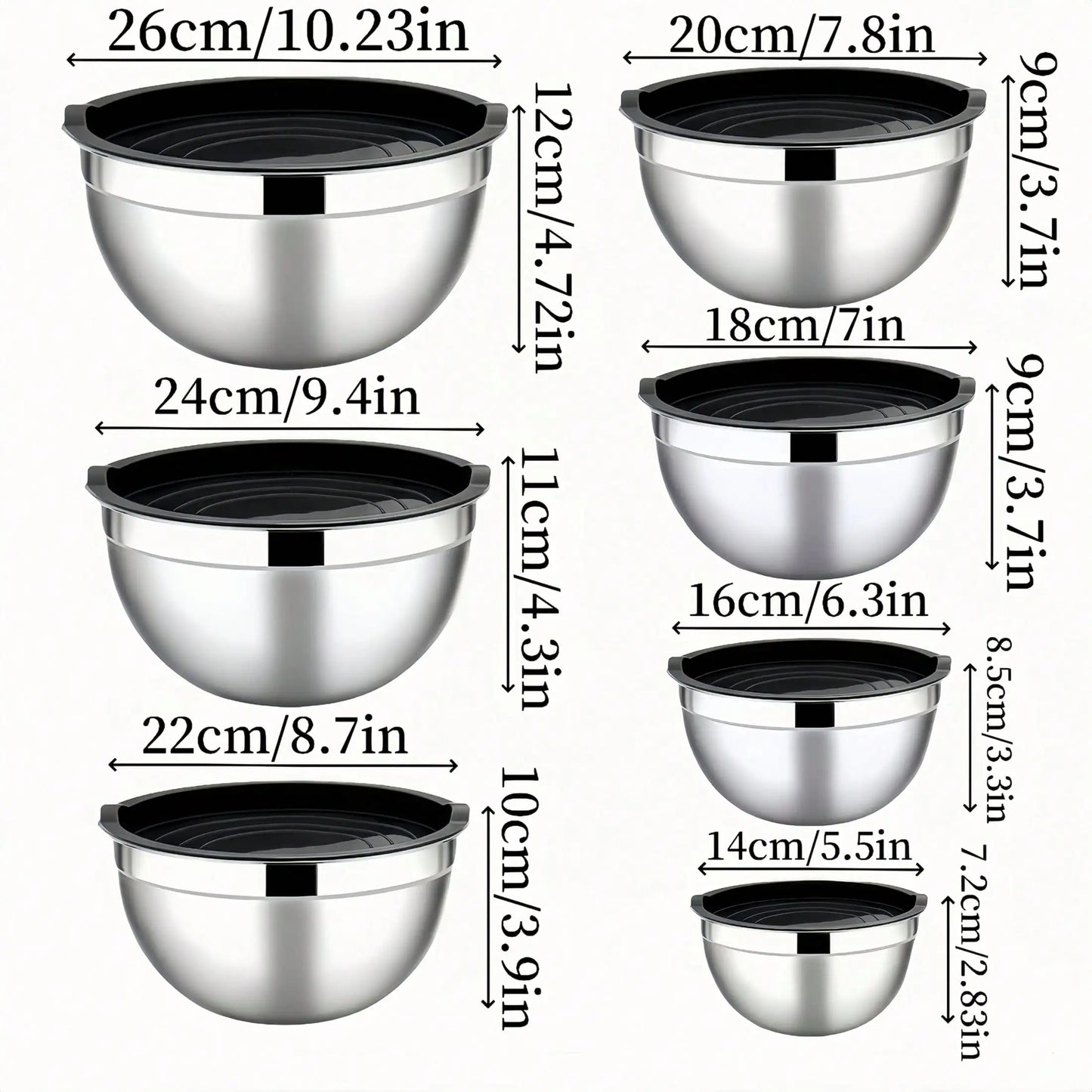 7PC Food Grade Stainless Steel Mixing Bowls Set,Kitchen Bowl, Salad Bowl, Metal Mixing Bowl,Nesting Stackable Deep Basin with Sealed Lid,BPA Free Dishwasher Safe for Cooking Prep,Fruit Washing, Marinating, Salad Making,Food S