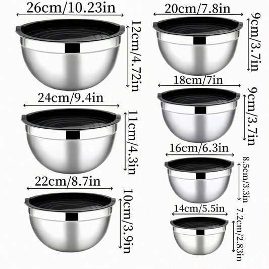7PC Food Grade Stainless Steel Mixing Bowls Set,Kitchen Bowl, Salad Bowl, Metal Mixing Bowl,Nesting Stackable Deep Basin with Sealed Lid,BPA Free Dishwasher Safe for Cooking Prep,Fruit Washing, Marinating, Salad Making,Food S