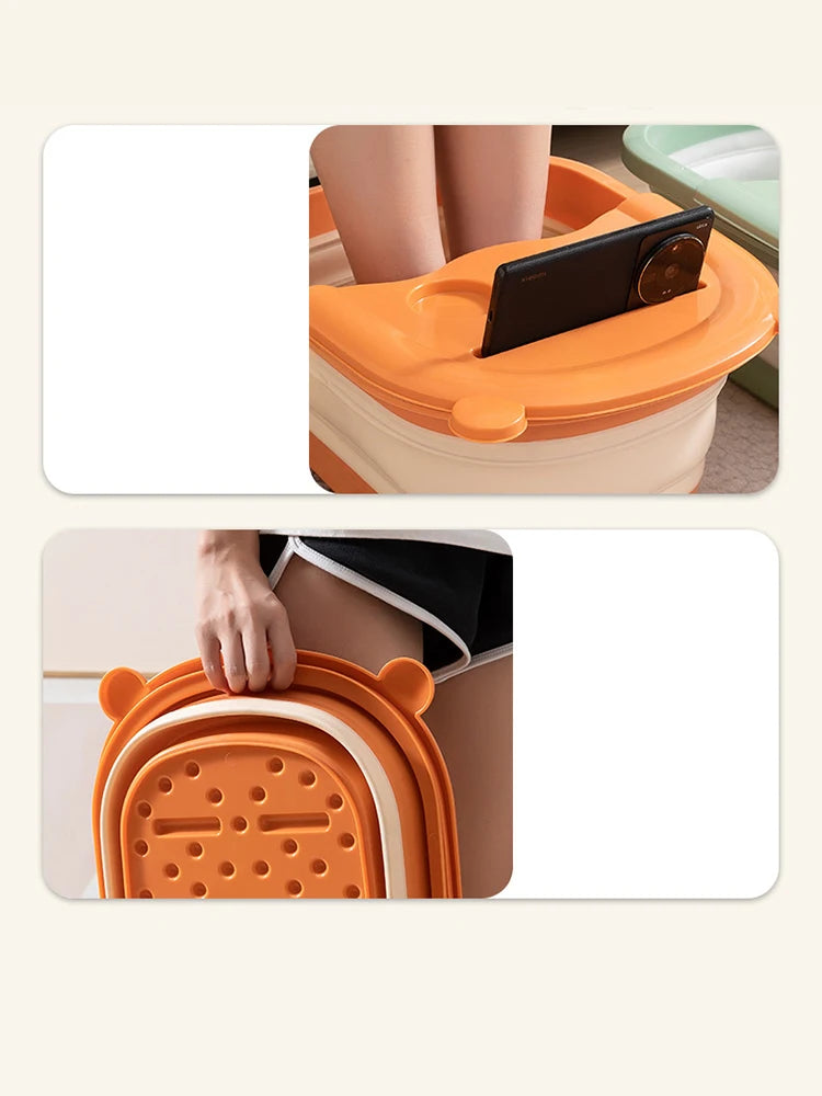 1 Piece Foldable Massage Foot Basin For Adults, Home And Dormitory Use Simple Design With Cover, Deep Soaking Foot Bath