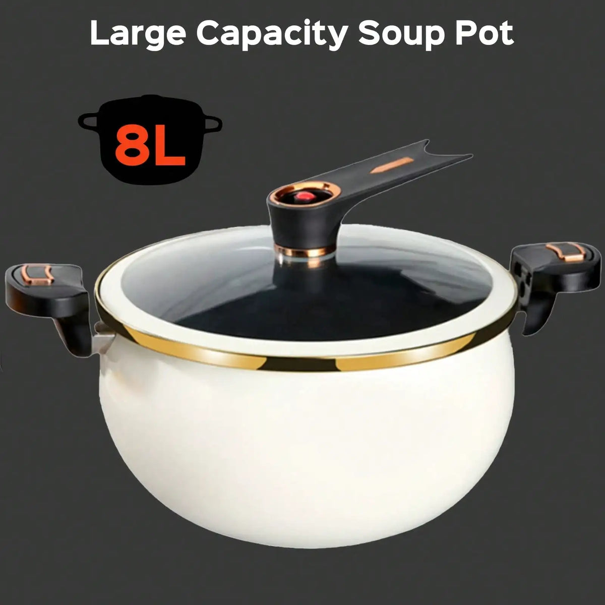 1Pc Large 8.45QT Non-Stick Stew Pot, Twist Lock Handle & Attached Soup Spoon, Fast Heating Cooking Pot, Compatible With Gas/Open Flame/Induction, Home/Hotel/Fast Food Shop, Mother's Day