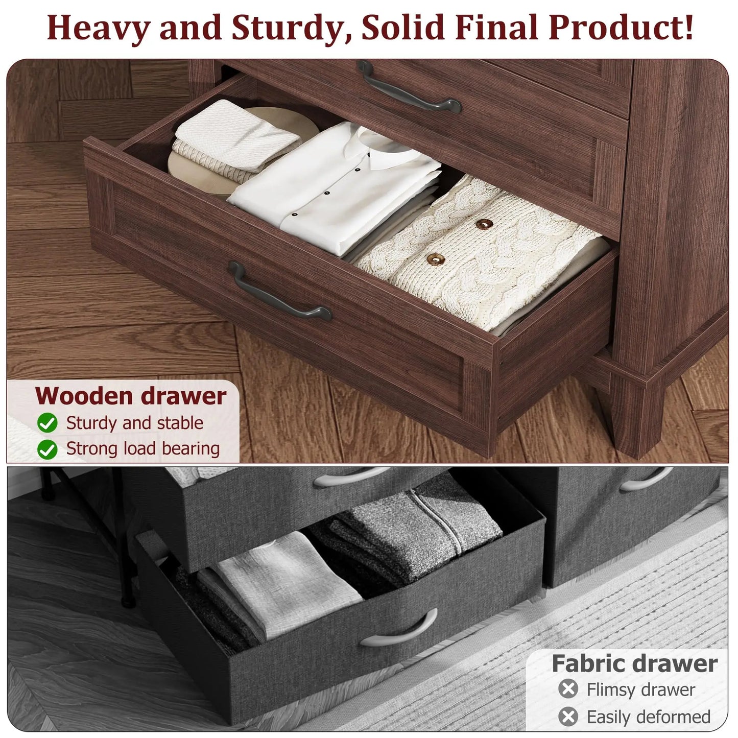 5 Dresser for Bedroom, 41.3 in Tall Vertical Drawer Dresser with Large Storage, Freestanding Wooden Closet Chest for Bedroom, Living Room