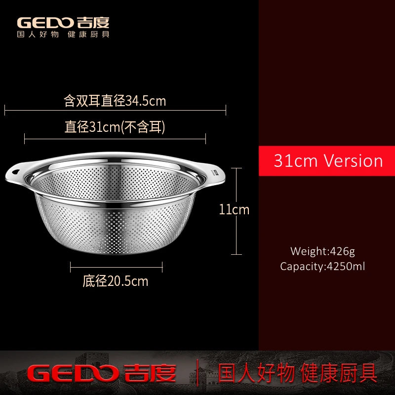 LFGB Certification 304 Stainless Steel Kitchen Washing Drainage Basin 23cm~31cm Diameter Colander with Dense Small Holes