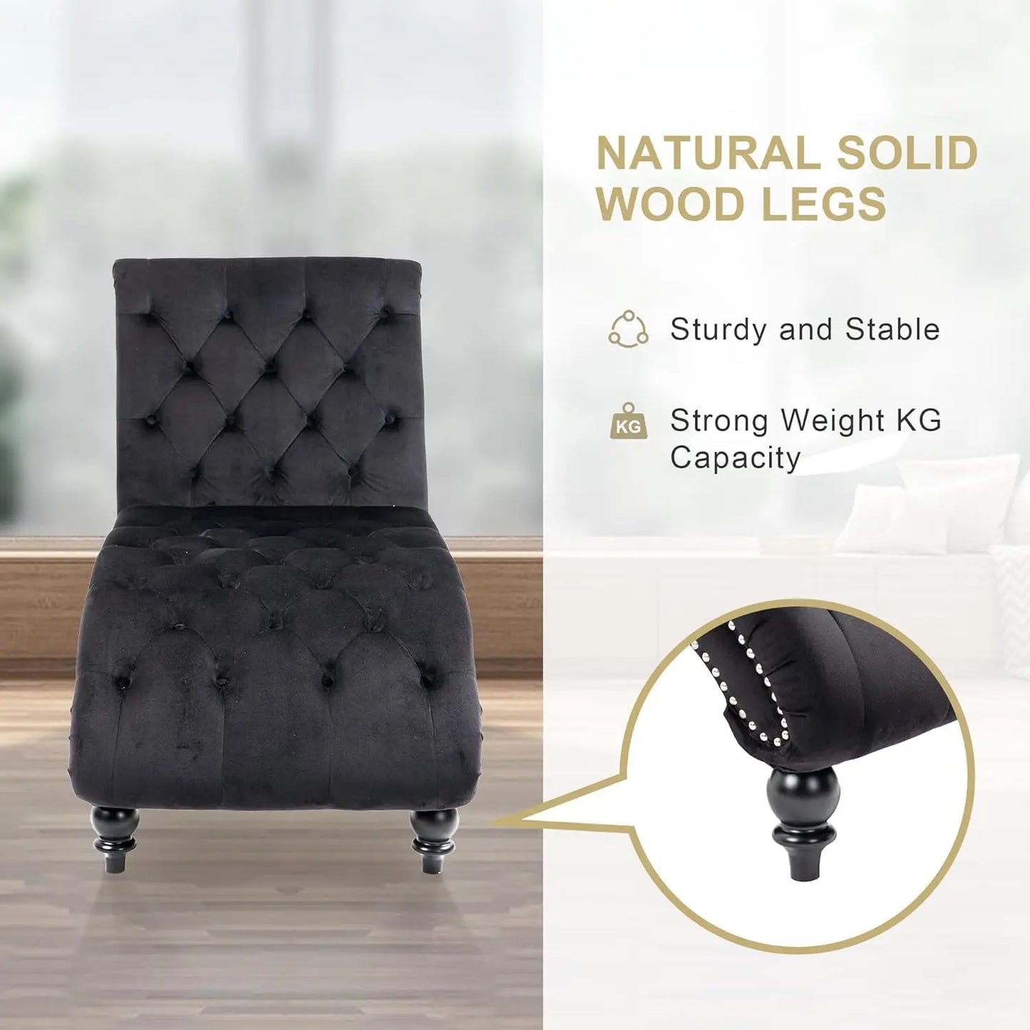 Chaise Lounge Indoor,Velvet Upholstered Lounge Chair Button-Tufted Armless Chair with Pillow, for Bedroom Living, Customized
