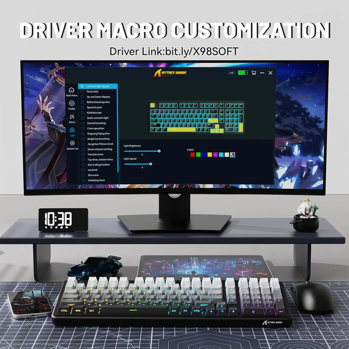 ATTACK SHARK X98 Wireless Mechanical Gaming Keyboard, Tri-Mode Hot-Swappable Gasket Mount RGB Backlit Keyboard for PC/Tablet/PS5