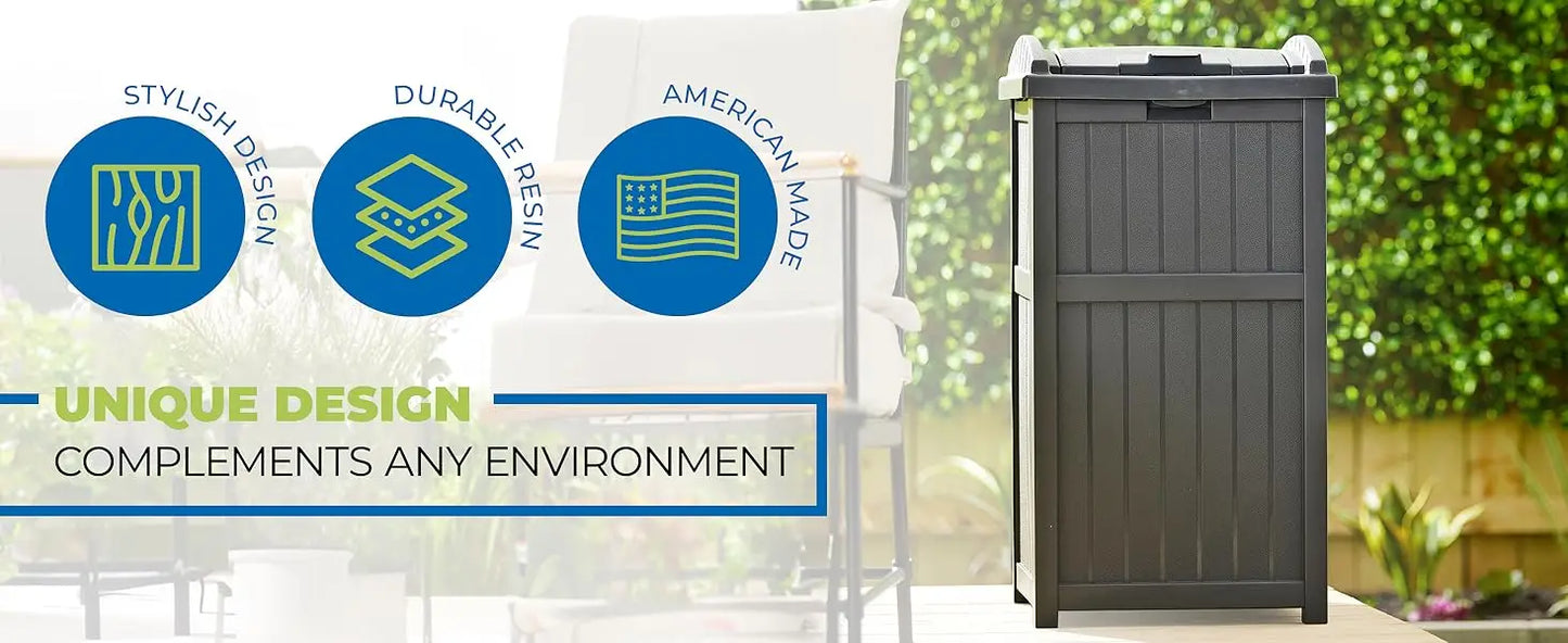 Suncast 30 Gallon Outdoor Trash Hideaway Resin Refuse Container Lid Cyberspace Concealed Waste Storage Patio Backyard Garden