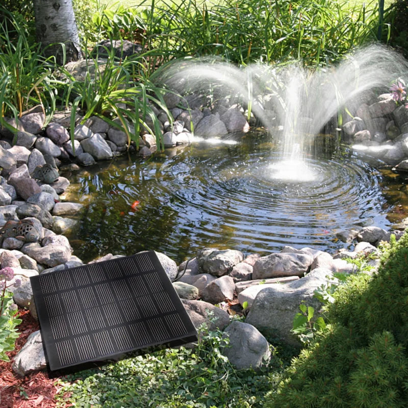 Solar Fountain Pump Panel Powered Water Kits Aquarium Pond Lawn Low Noise Outdoor Bird Bath Garden Decor with 6Nozzles