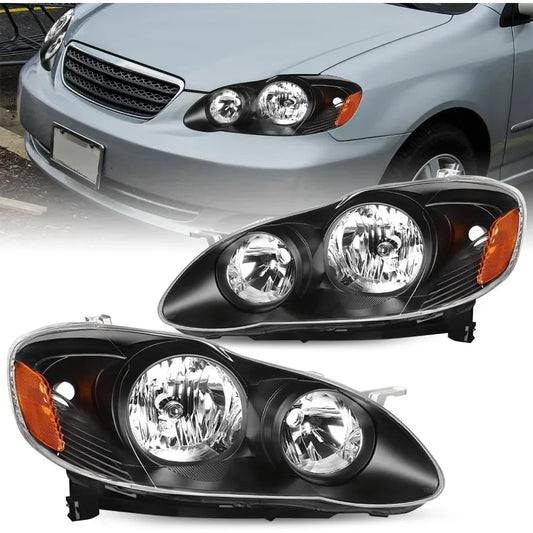 Headlight Assembly for 20032008  Corolla Passenger and Driver Side with Black Housing and Amber Reflector Enhanced Visibility a