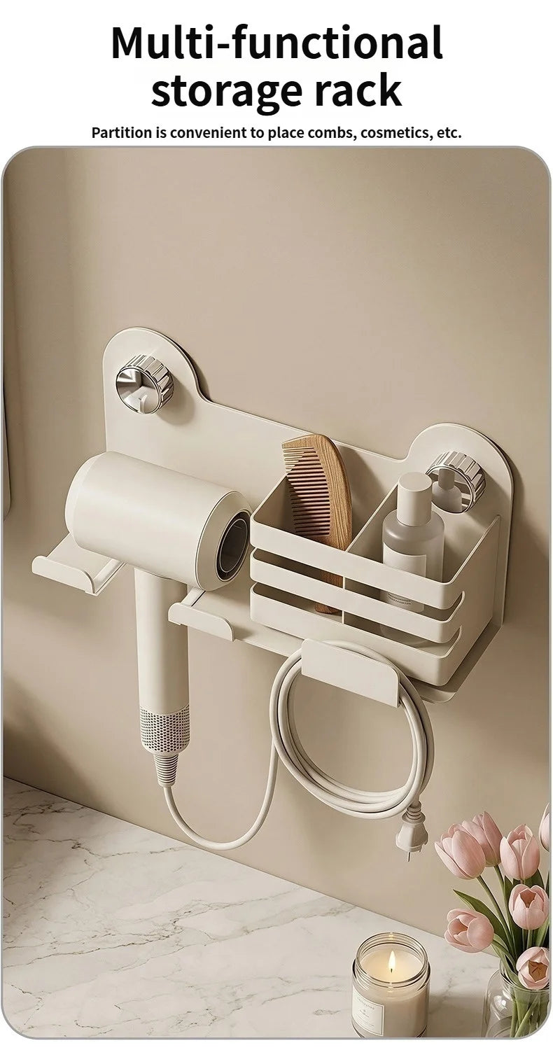 Strong Vacuum Suction Cup Bathroom Storage Rack, Punch Free Wall Mount Hair Dryer Holder
