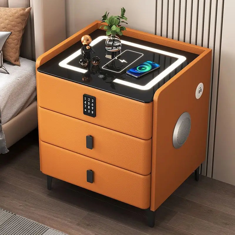 Smart Multifunctional Bedside Table with Wireless ChargerTouch Control 3-Color LEDLightModern Nightstand with Solid Wood