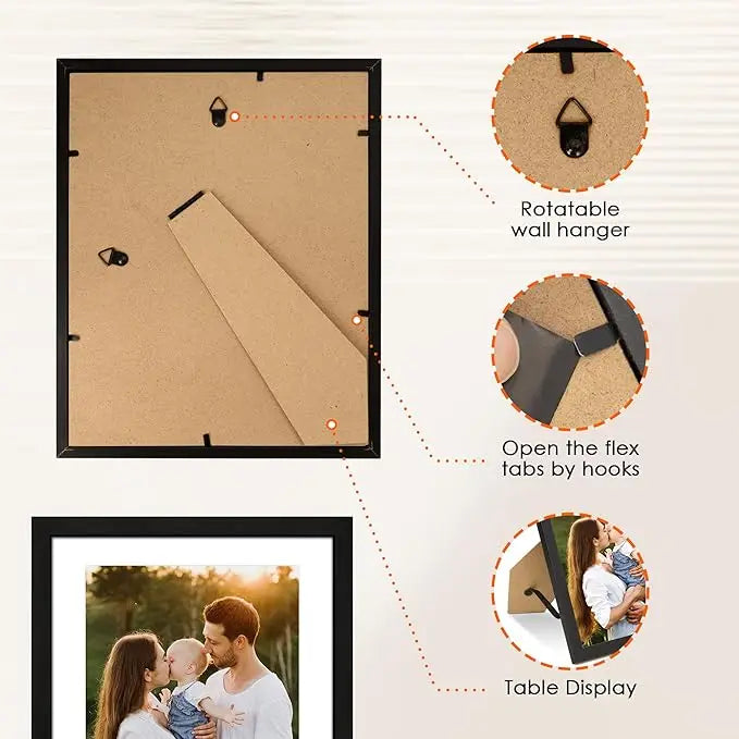 8x10 Picture Frame 1 Pack, Photo Frame with HD Plexiglass, Display Pictures 5x7 with Mat or 8x10 Without Mat, Picture Frames Collage for Tabletop or Wall Display, Black
