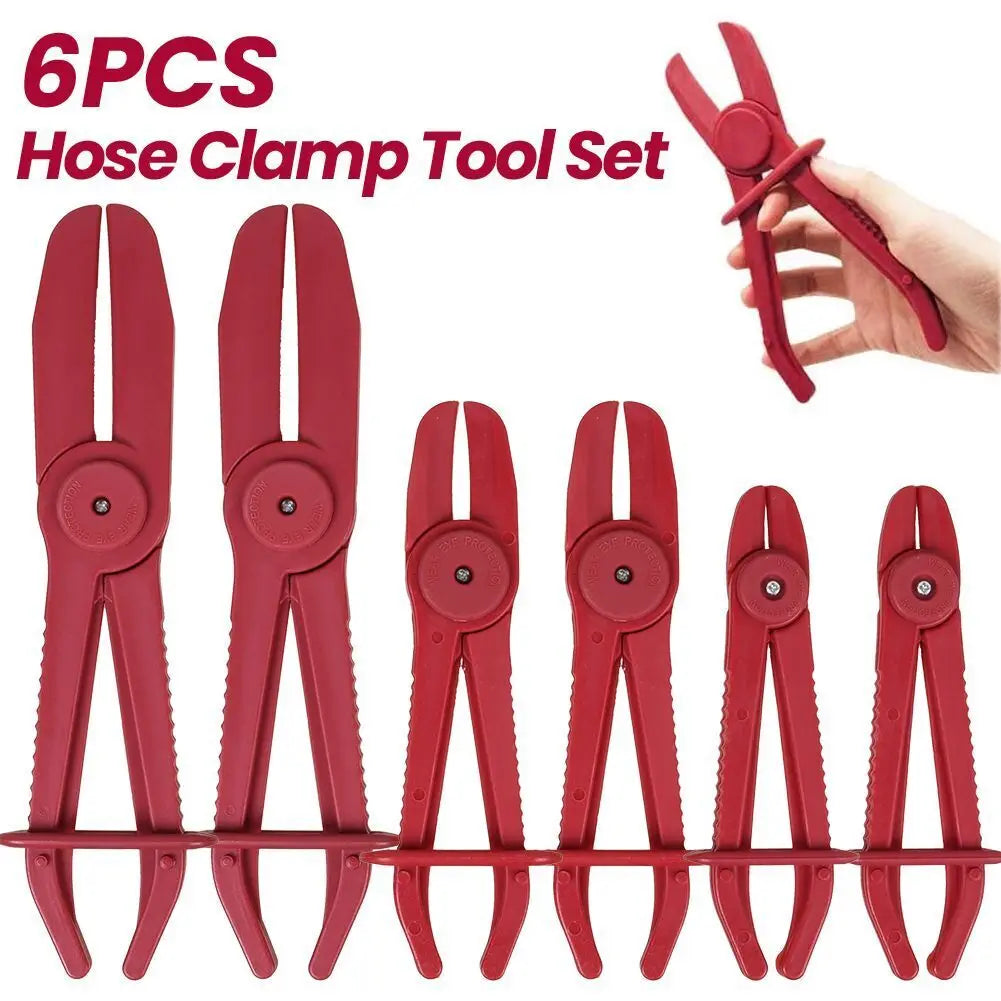 6pcs Hose Clamp Kit Line Pipe Pliers Set Flexible Pinch Off Brake Fuel Oil Water Line Clamp Plier Auto Car Repair Plastic Tools