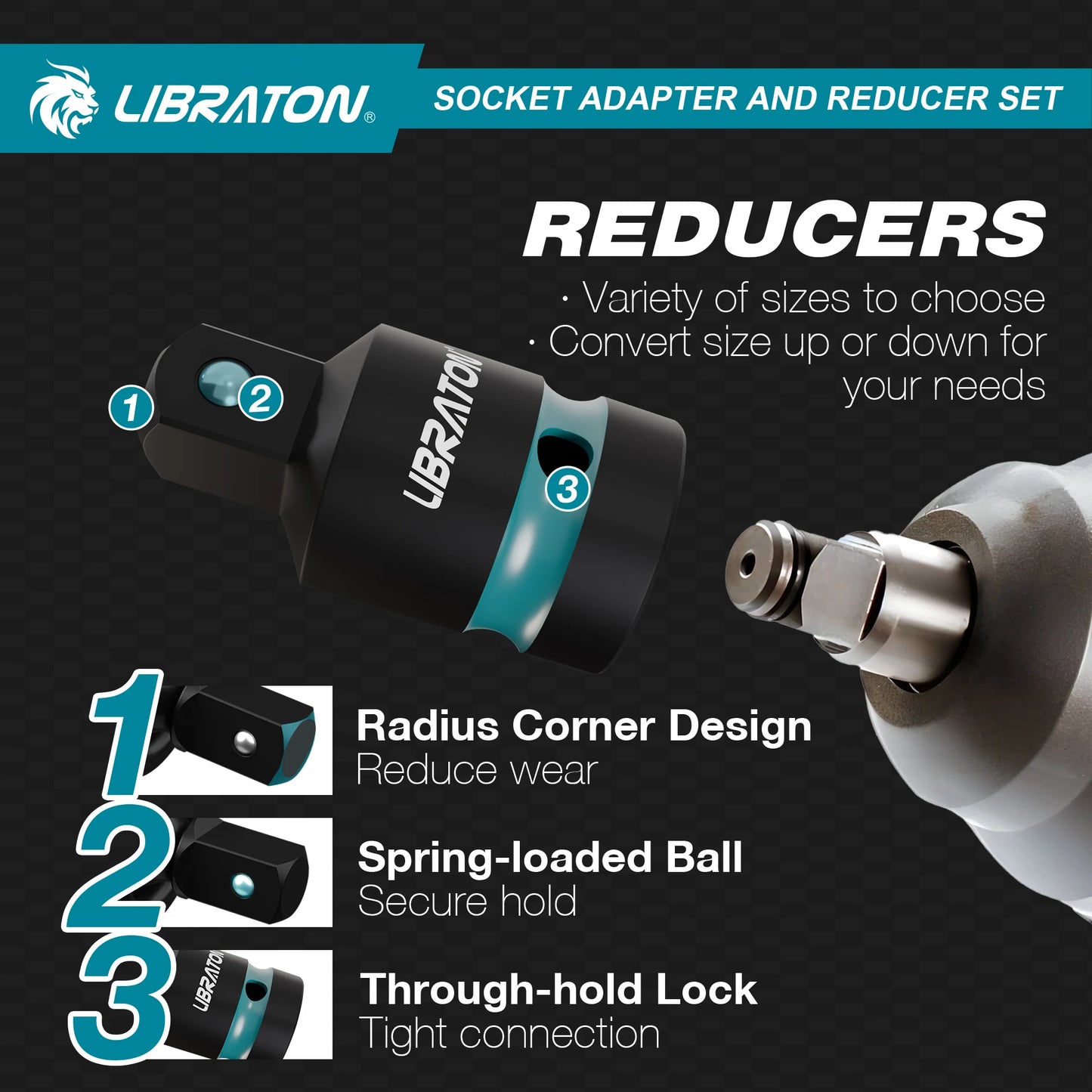 Impact Socket Adapters And Reducer Set With Universal Joints