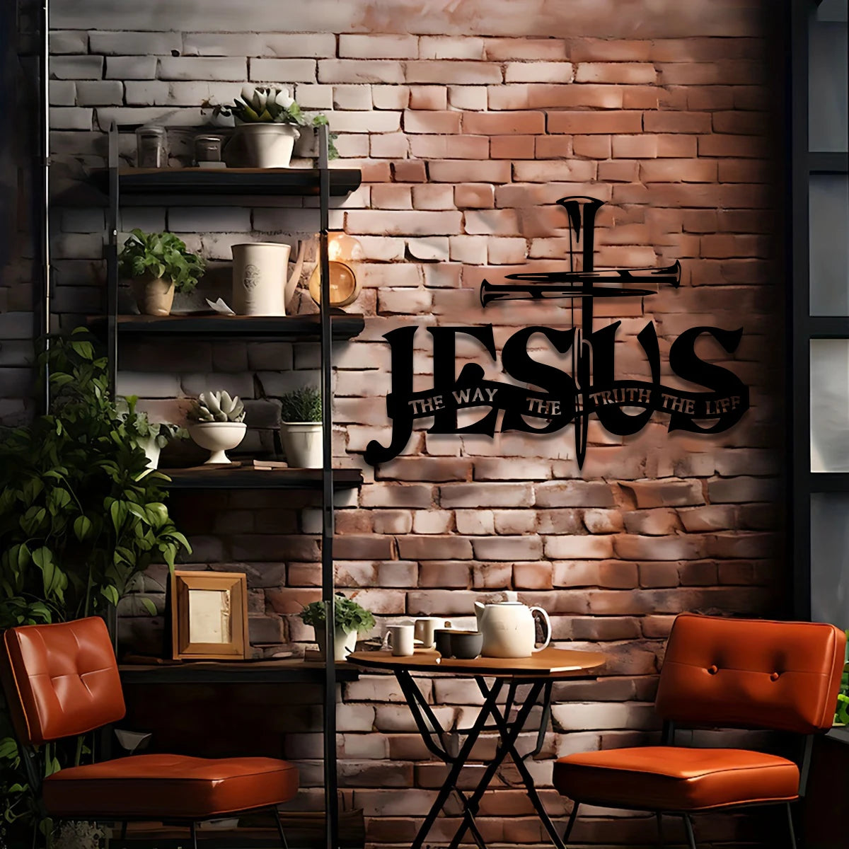 Jesus Metal Wall Decor - Elegant Black Cross with Praying Hands & JESUS Lettering -  Christian Church, Home, Office Decoration
