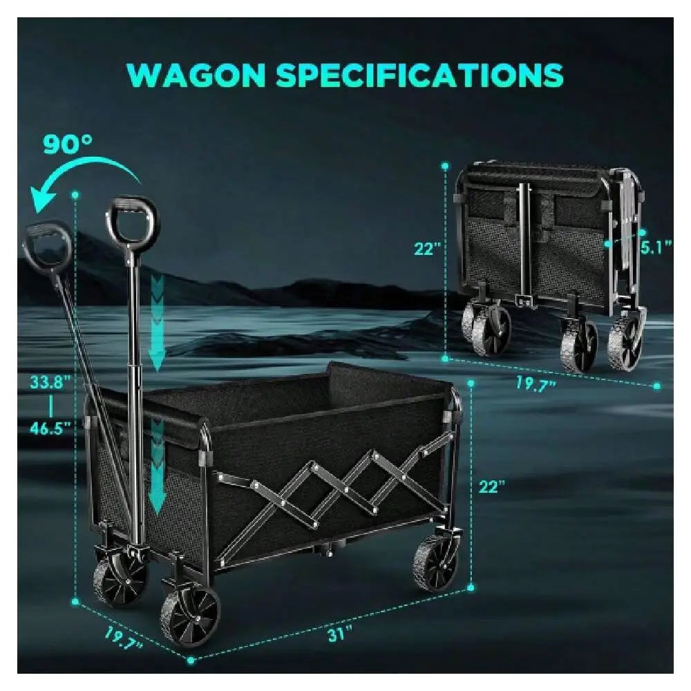 Carts Foldable, Collapsible Wagon Cart With Wheels, Large Wagons Carts Foldable With Wheels For Sand Sports Camping Grocery, Bl