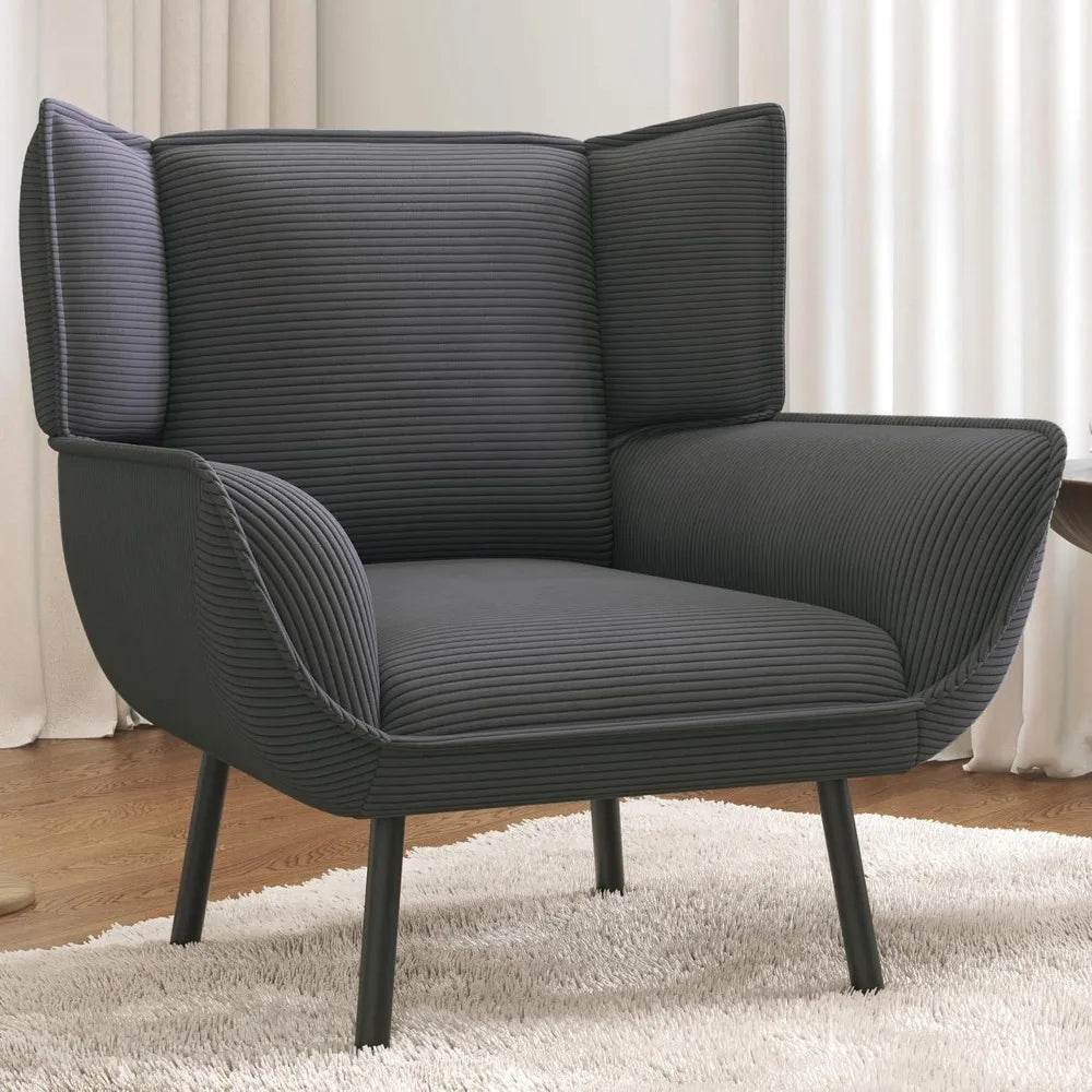 Accent Chair- Upholstered Living Room Chairs with High Wingback, Grey Reading Armchair for Bedroom, Customized