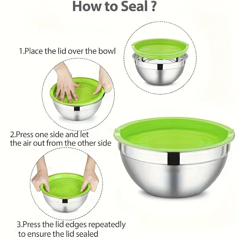 7pcs Mixing Bowls with Lids/7pcs Mixing Bowl+2pcs Bottles for Kitchen, Stainless Steel Mixing Bowls Set Ideal for Baking, Prepping, Cooking And Serving Food, Nesting Metal Mixing Bowls for Space Saving Storage