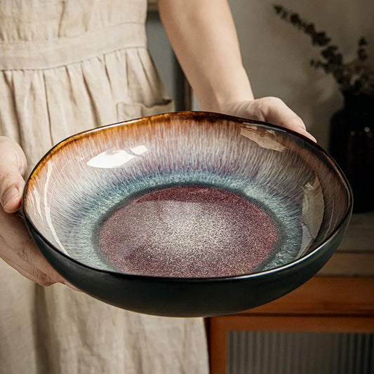 Porcelain Salad Bowl Set Vintage Ceramic Soup Dishes Unique Shape Tableware for Home Dining Room Decor