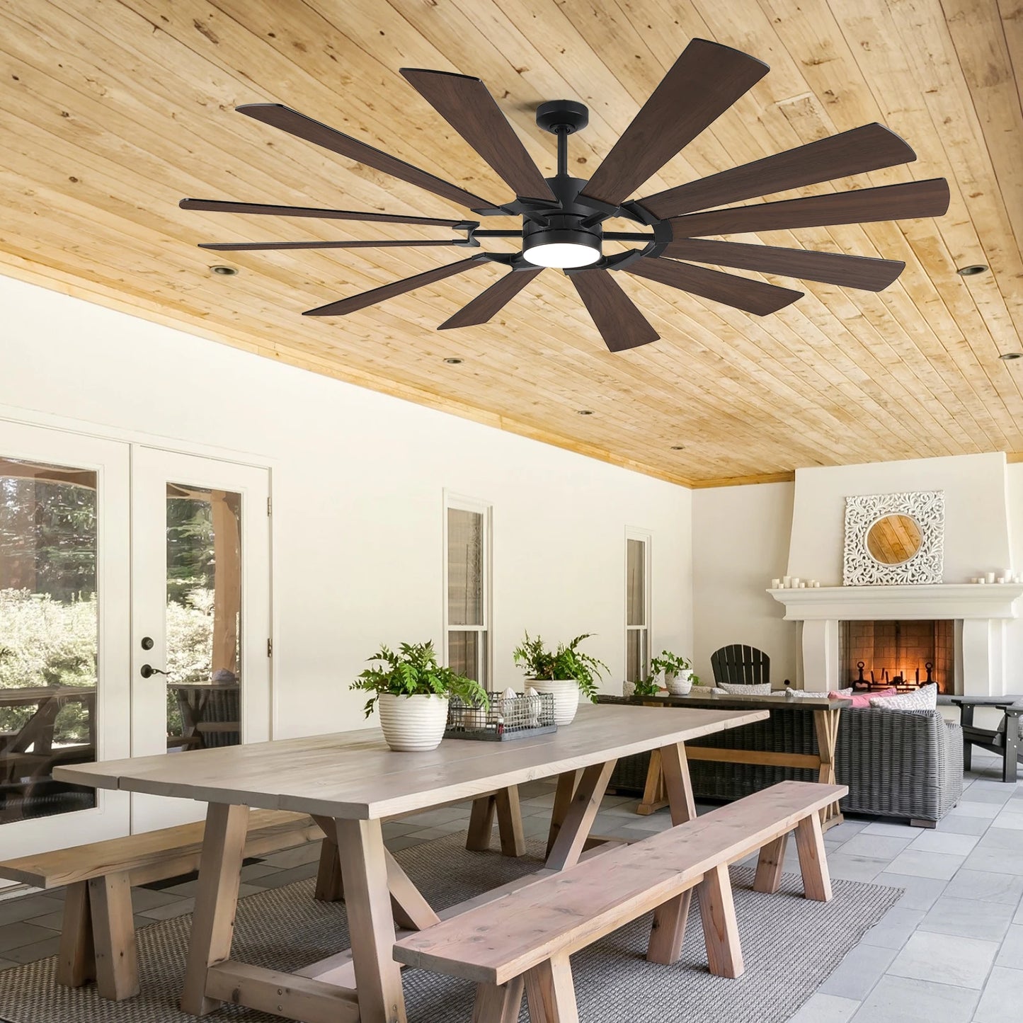62/72in Industrial Ceiling Fan with Light & Remote Dual-finish Blades Quiet Reversible DC Fan High CFM Energy Efficient 3CCT LED