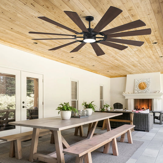 62/72in Industrial Ceiling Fan with Light & Remote Dual-finish Blades Quiet Reversible DC Fan High CFM Energy Efficient 3CCT LED