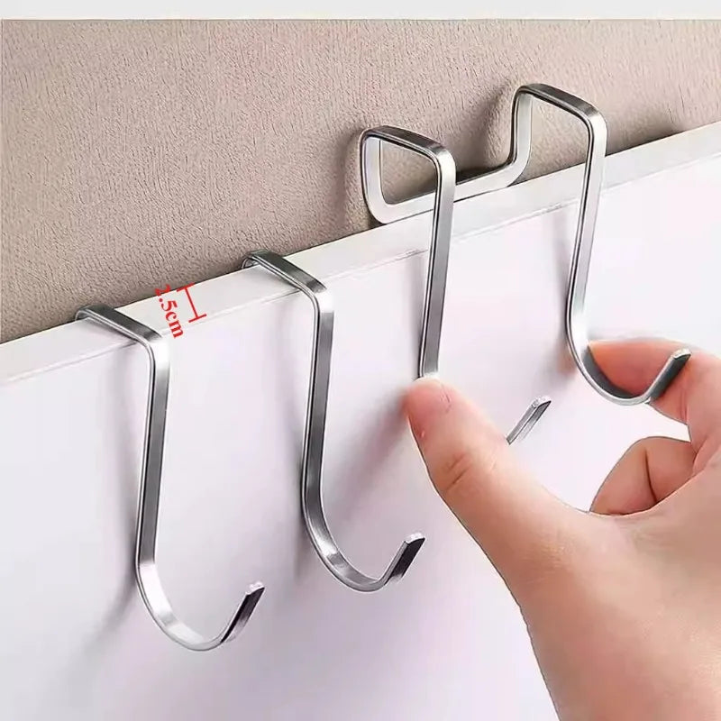 304 Stainless Steel Hook Multi-Purpose Hook Free Punching Double S-Shape Hook Kitchen Bathroom Door Back Coat Towel Storage Rack