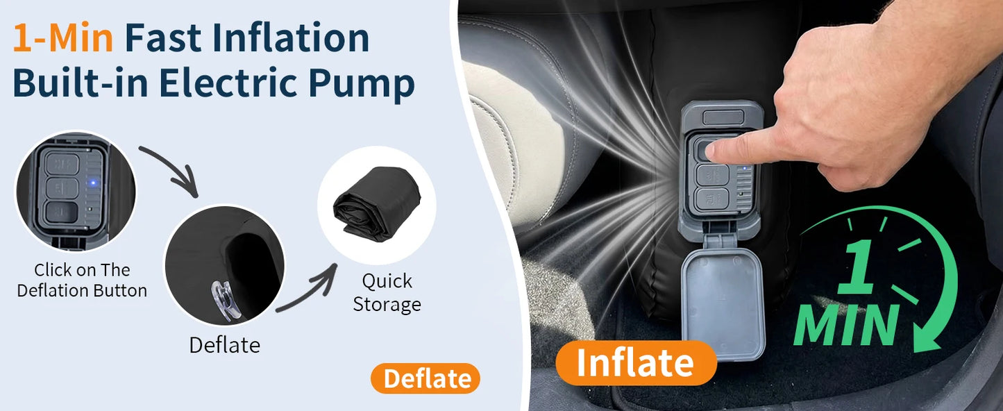 Umbrauto Back Seat Car Air Mattress: Cordless Inflatable SUV Car Camping Bed for Truck Van with Built-in Air Pump, Thickened Double-Sided Flocking Travel Car Sleeping Pad