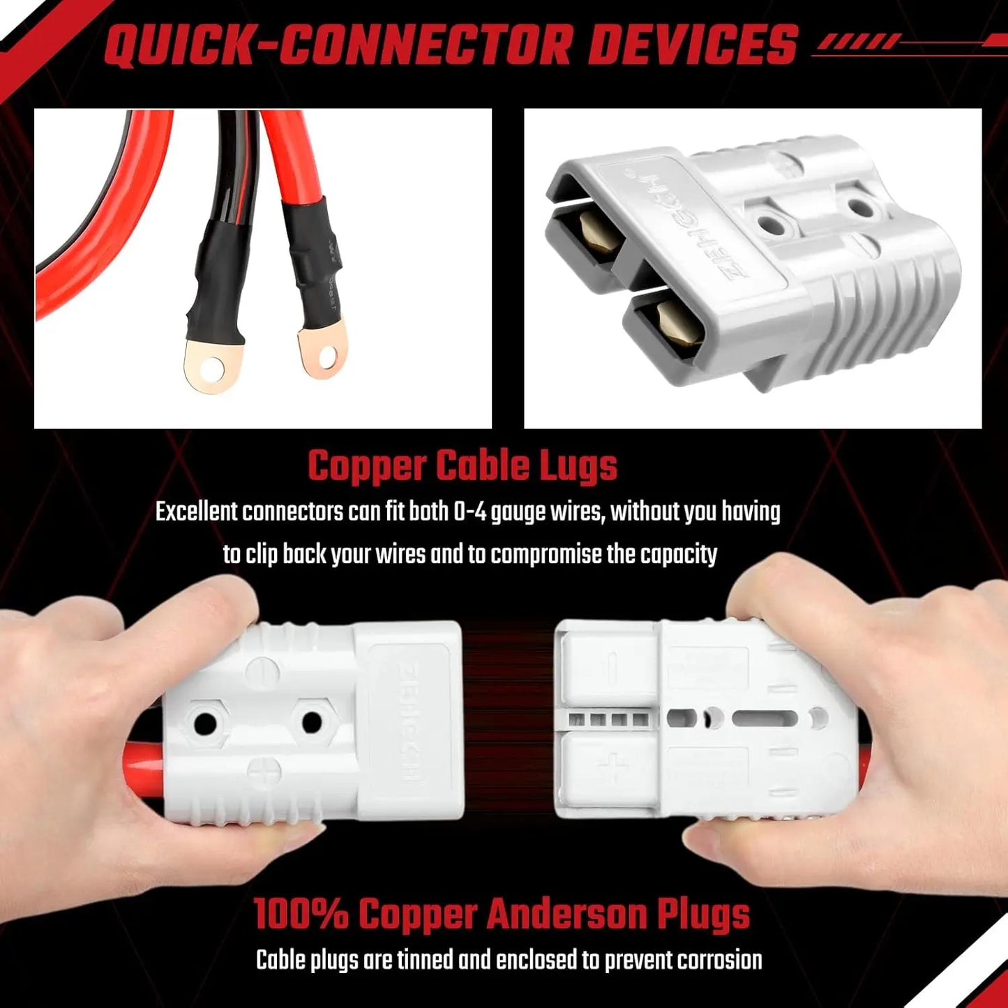 Heavy Duty Jumper Cables 1/0 Gauge 1500A, 20ft, with Quick Connect & Installation Kit for Cars SUV Trucks up to 8L Gas & 6L Dies