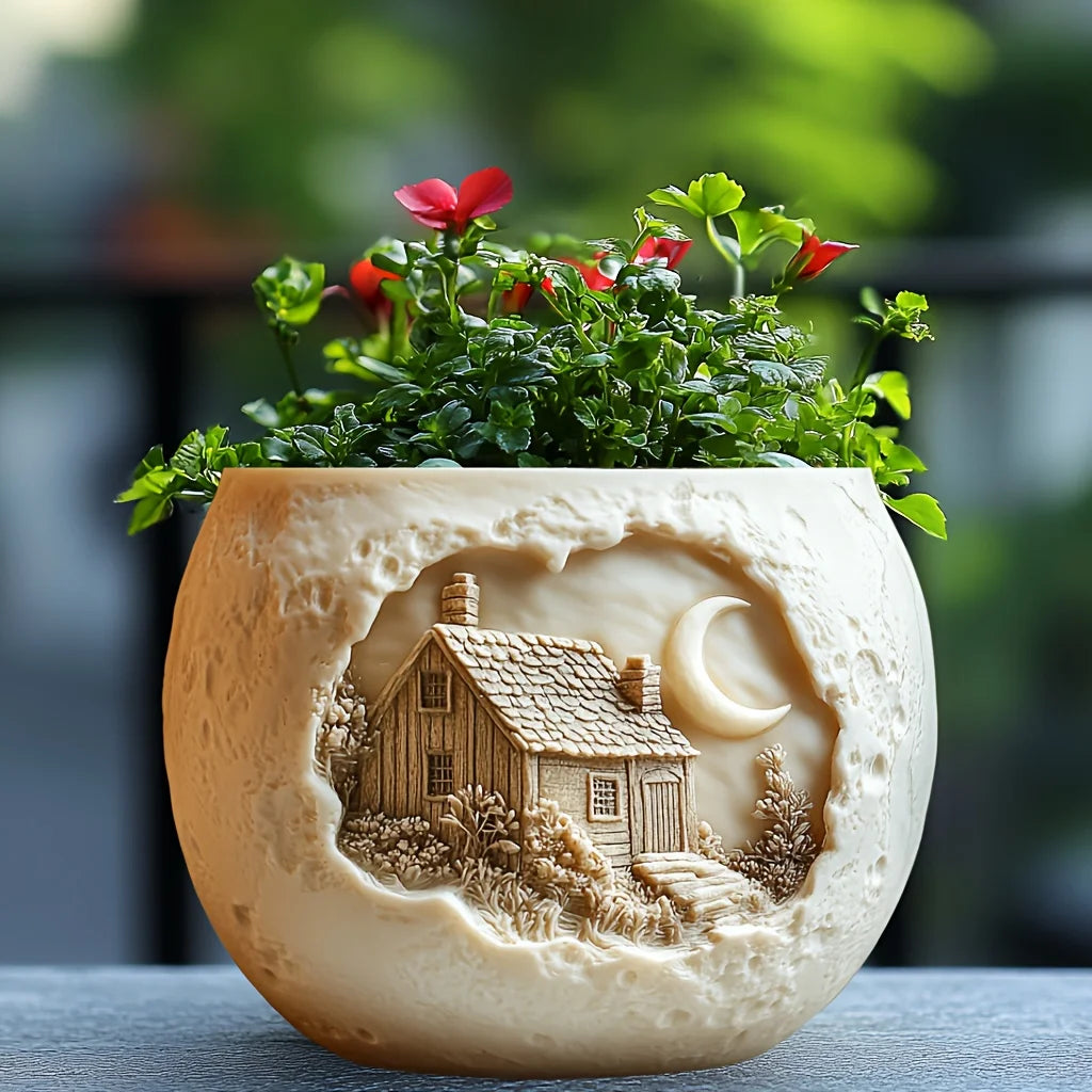 Witch Magic House Relief Pumpkin Succulent Plant Flower Pot Resin Mold  House Relief Storage Box Castle Candle Cup Gypsum Molds
