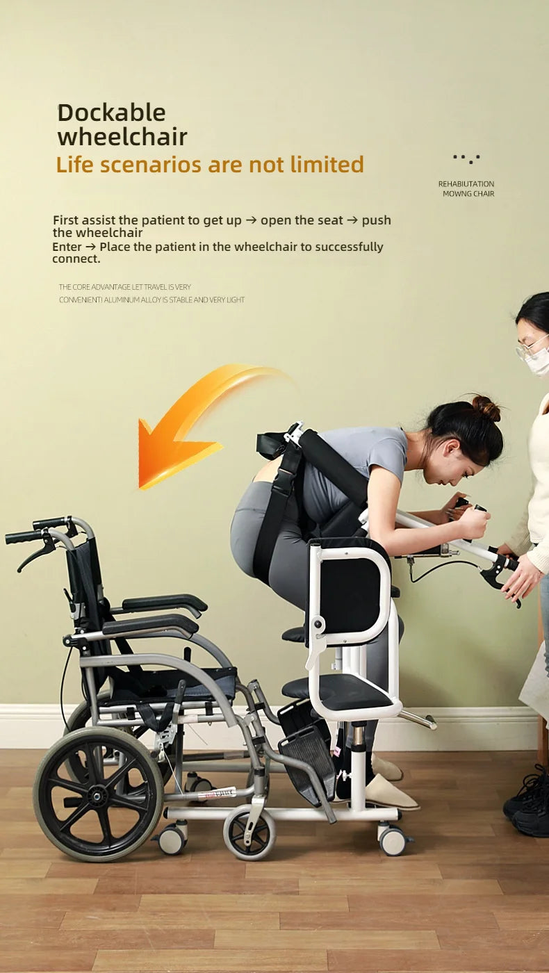 Patient Lift Chair, Metal Adjustable Height Transport Wheelchair, Elderly Transfer Lift, Home Nursing Toilet Transfer Chair