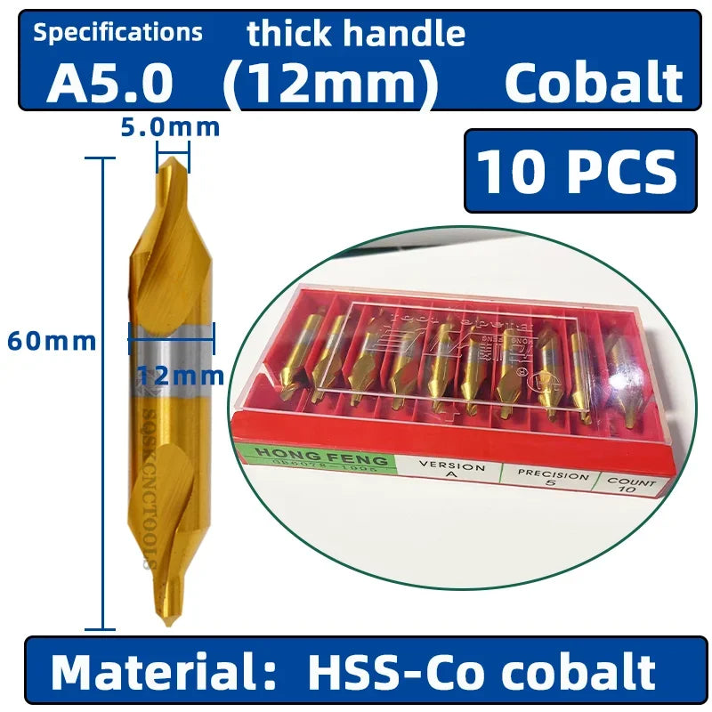 HSS Combined Center Drills Ti-Coated 60 Degree Countersinks Angle Bit Set 6pcs 1.0-5mm Metal Centering Dril Bit Lathe W6542 M35