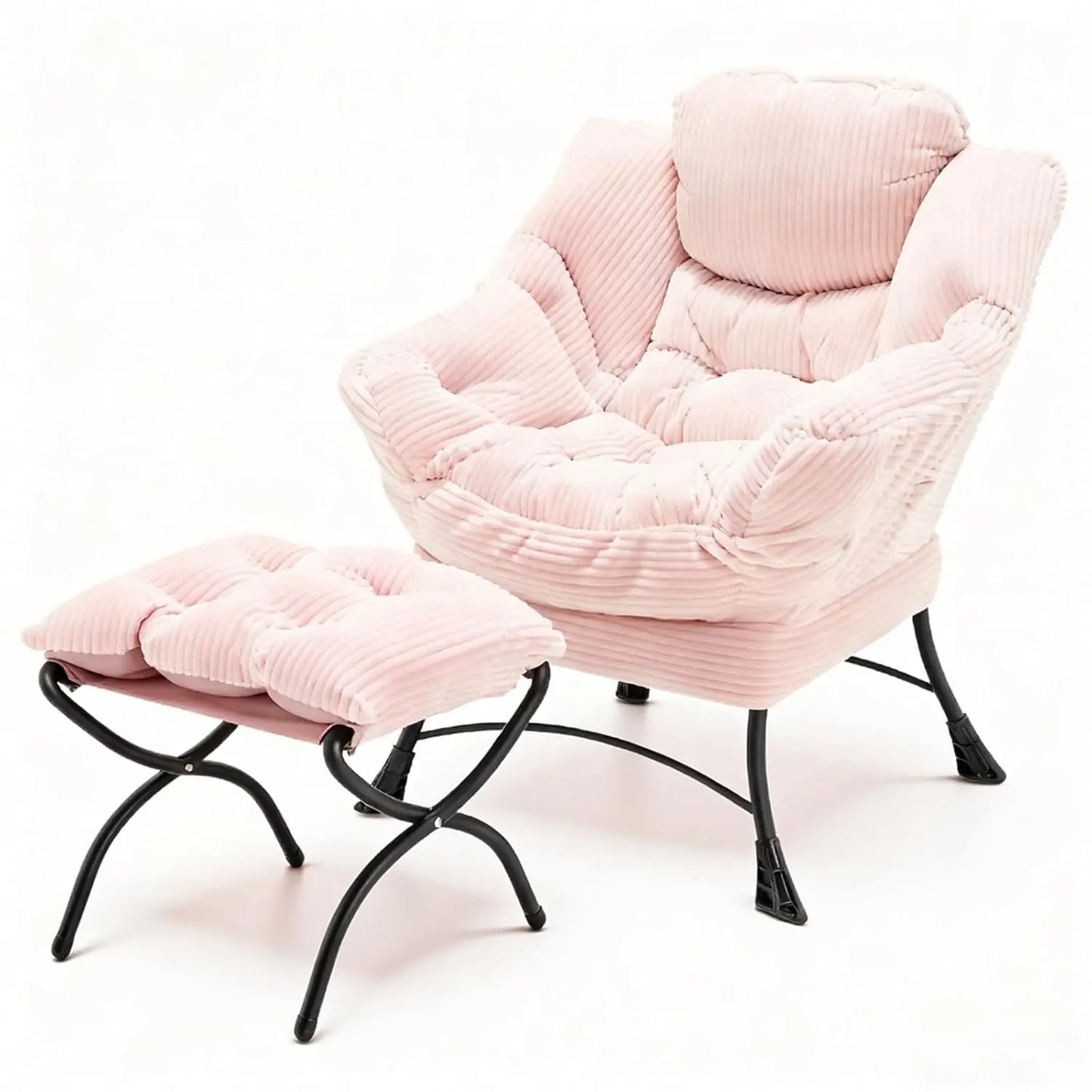 Oversized Lounge Chair & Ottoman Comfy Wide Reading Accent w/ Footrest Living Room Small Spaces White, Customized