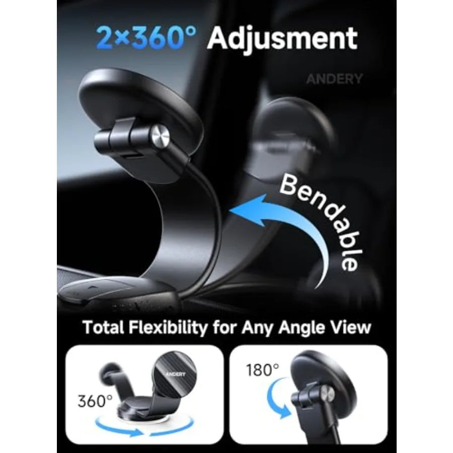 Car Phone Holder for MagSafe [360° Adjustable Memory Alloy Arm 2400gf Strongest Magnetic Power] Bendable Car Mount, Phone Holde
