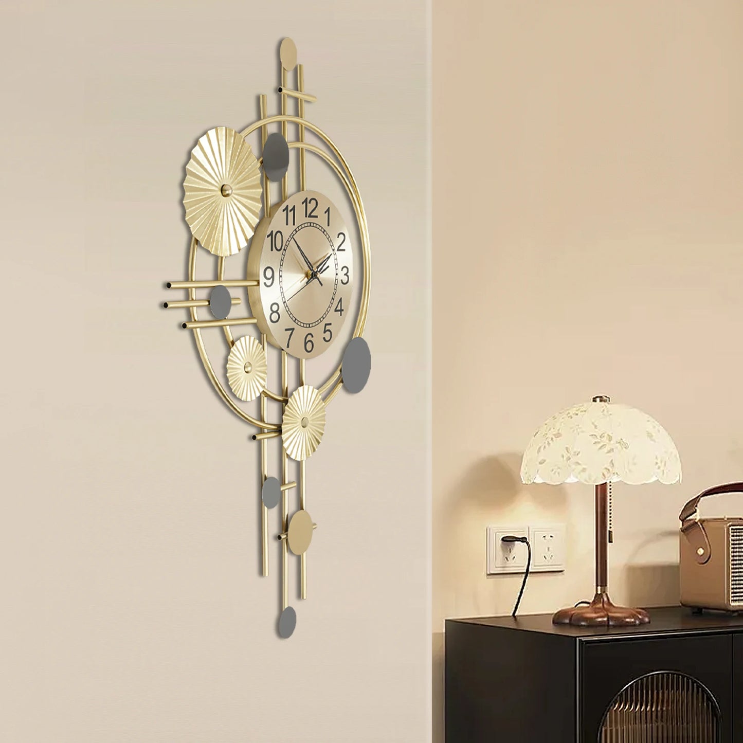45x78cm Decorative Art Wall Clock Silent Non Ticking for Living Room Bedroom Kitchen Office Indoor Decor Modern Gold