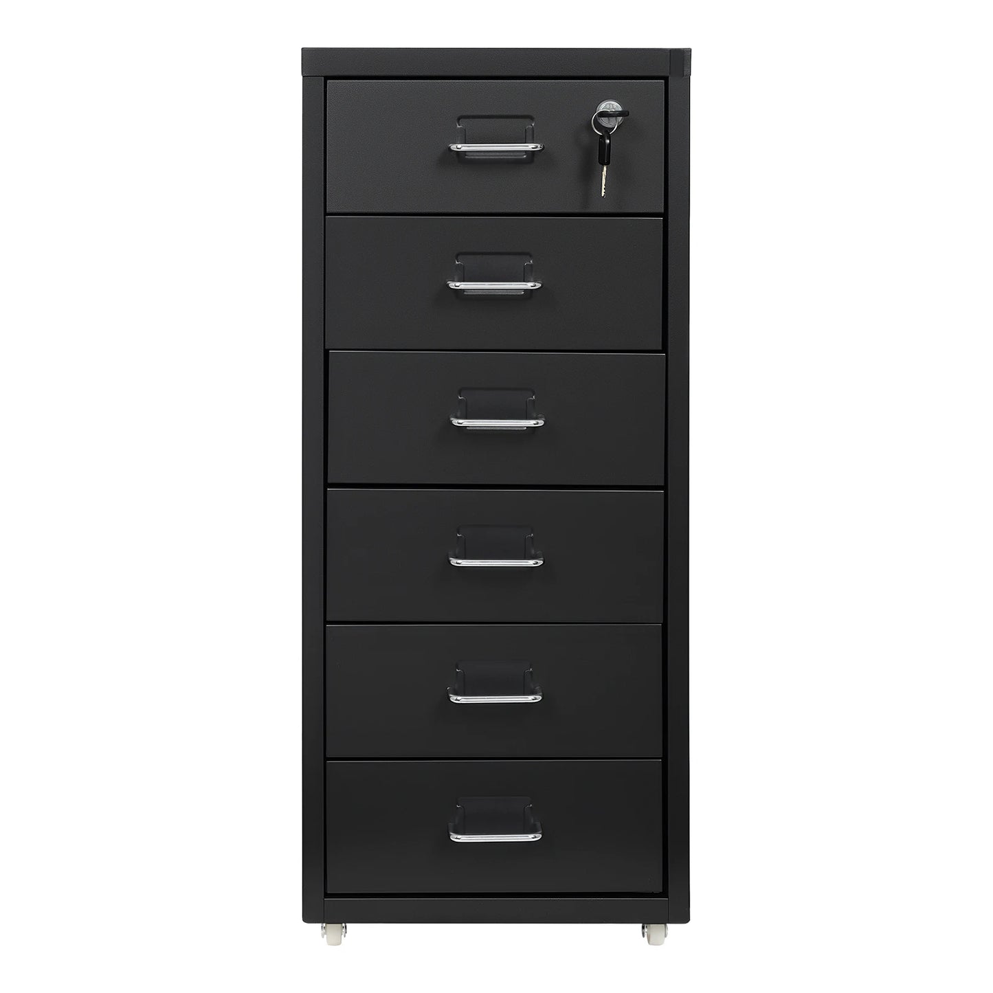 Vertical File Cabinet 6-Drawer Metal Lockable Filing Cabinet with Wheels 22lbs Capacity per Tier for Home Office Study