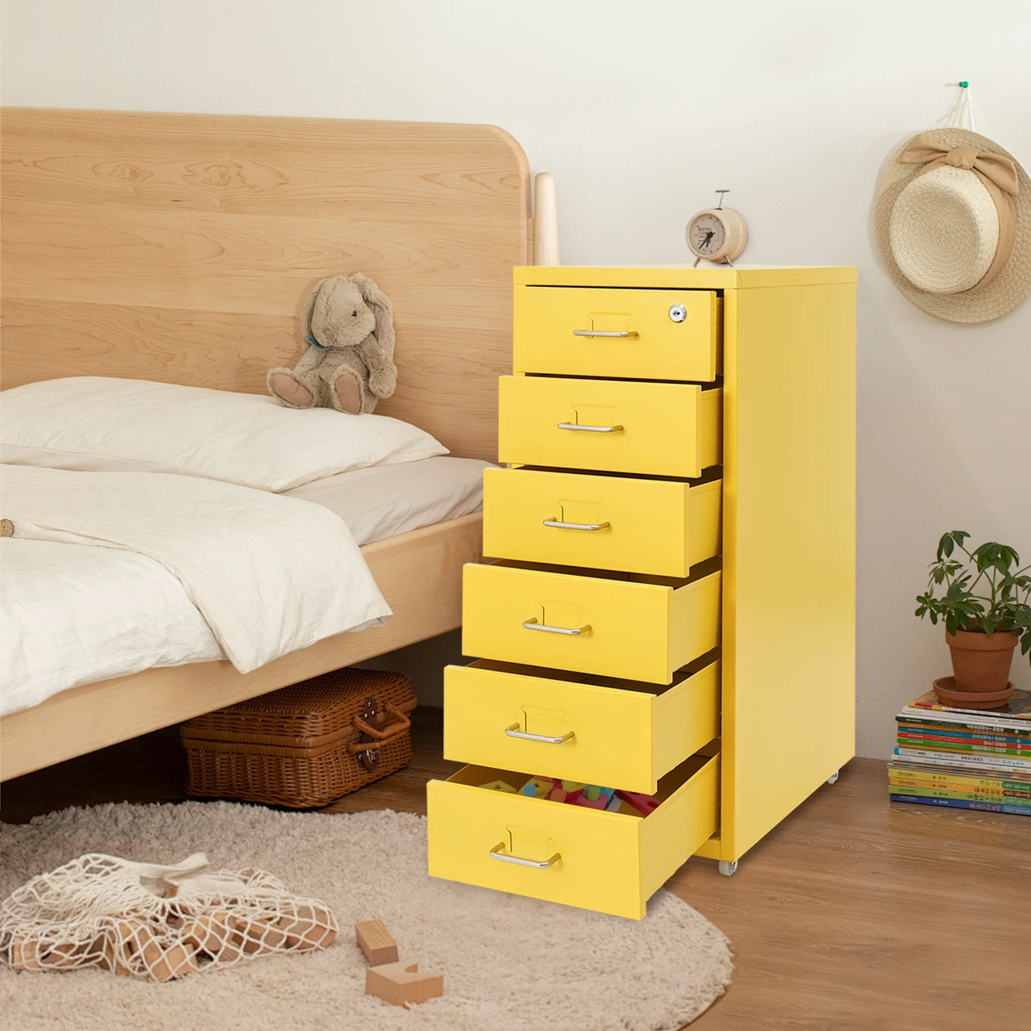 Vertical File Cabinet 6-Drawer Metal Lockable Filing Cabinet with Wheels 22lbs Capacity per Tier for Home Office Study