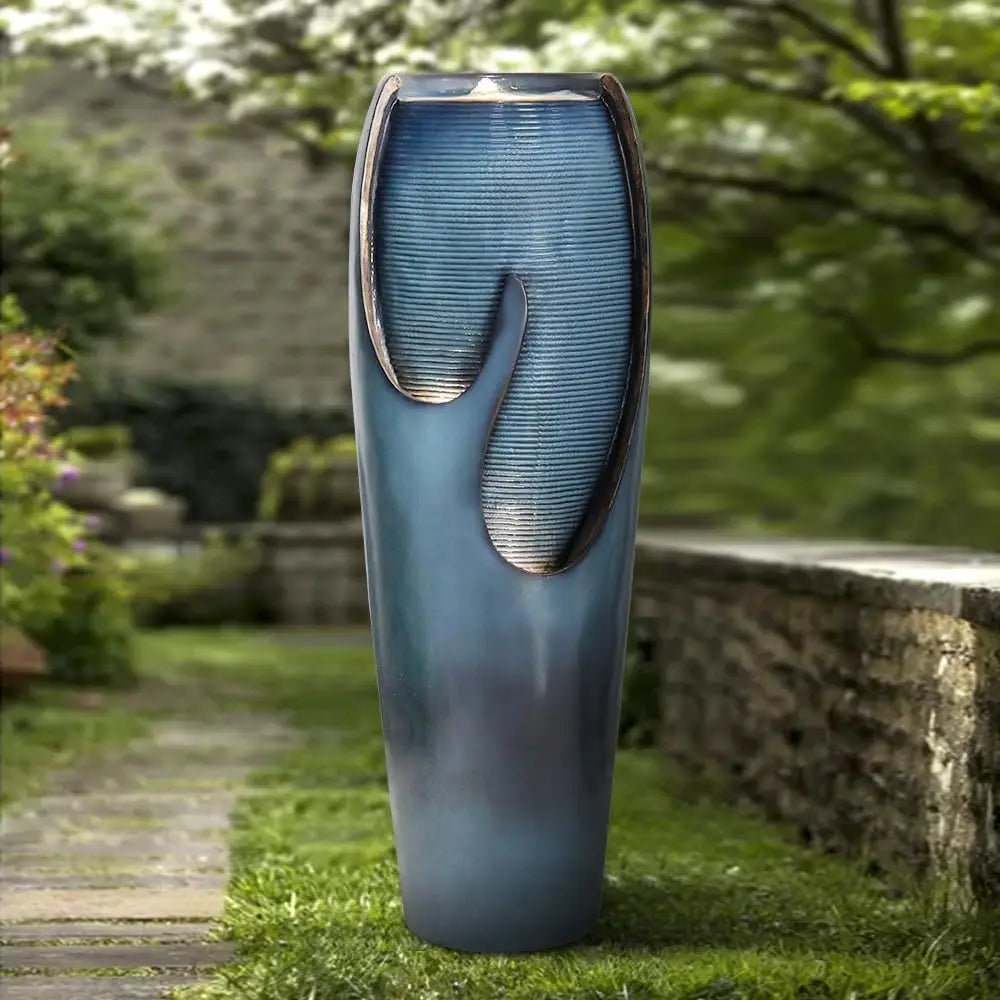 38.7H Outdoor Water Fountains and Waterfalls - Indoor Water Jar Fountain Tall Floor Fountain with Lights&Pump