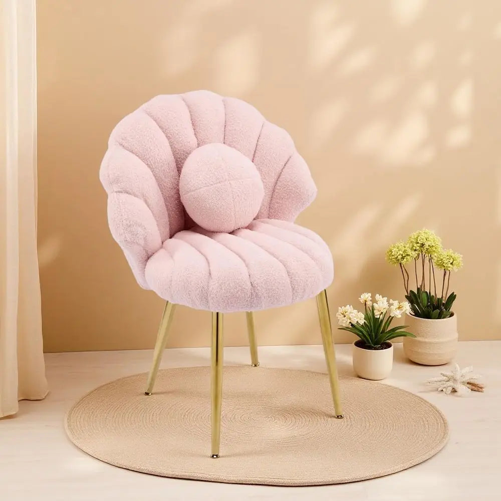 Shell-Inspired Pink & Gold Vanity Chair, Comfortable Accent Seat for Makeup, Office, Dining & More
