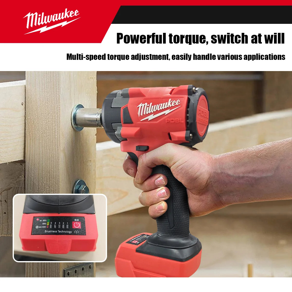 Milwaukee 400N Brushless Cordless 1/2 Electric Wrench Car Truck Repair Screwdriver Impact Drill Rechargable For 18V Battery Tool