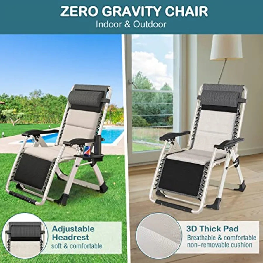 Padded Zero Gravity Chair Folding Outdoor Lounge Chairs Adjustable Reclining Camping Chairs with Cup Holder Ergonomic Patio Law