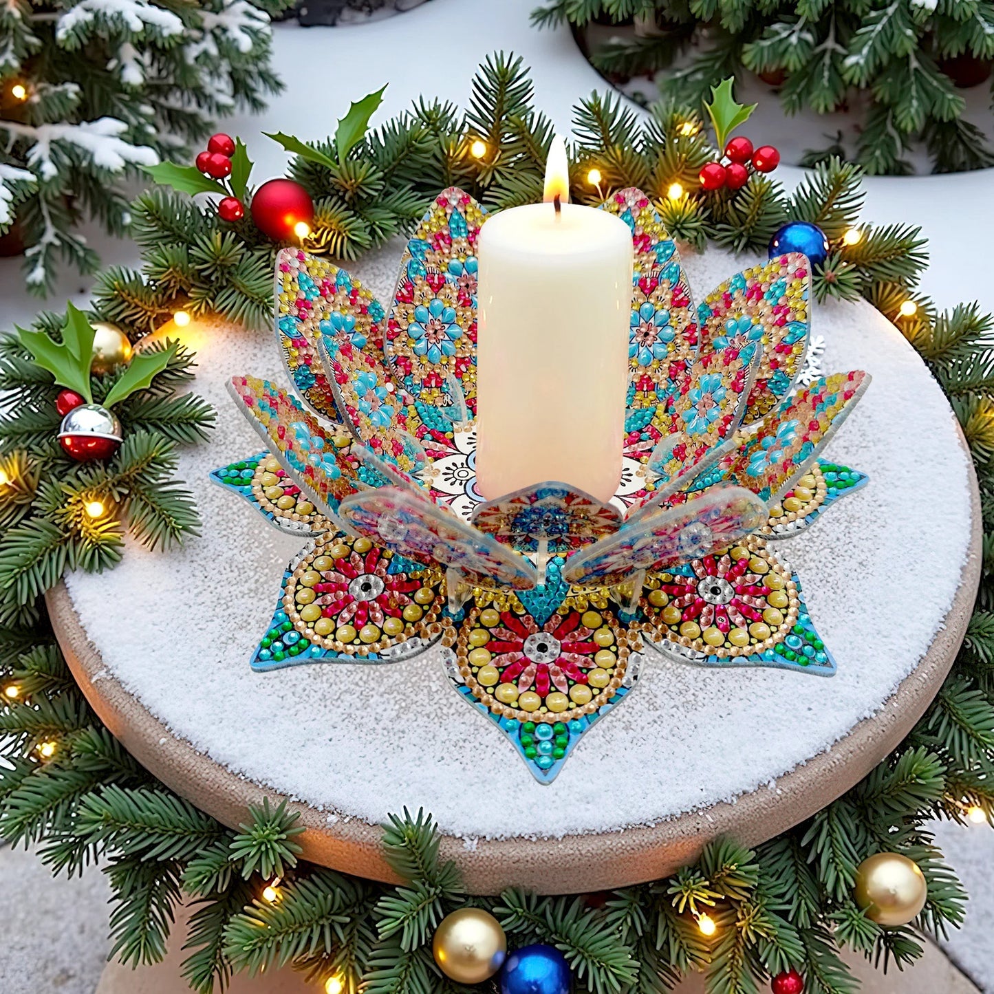Lotus Candlestick DIY Diamond Tabletop Ornaments Kit Diamond Painting Tabletop Decorations for Adult Beginner Home Office Decor