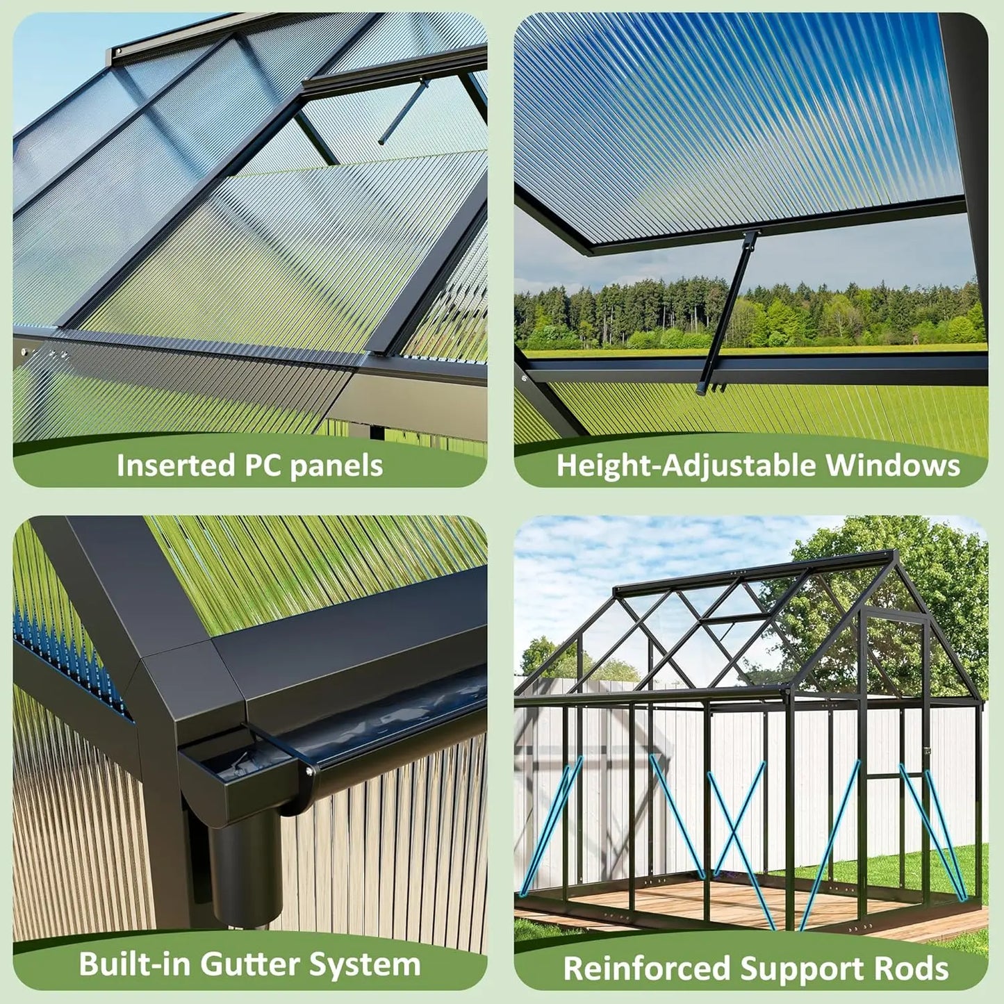 6x7.5 FT Quick Setup Polycarbonate Greenhouse with Roof Vent