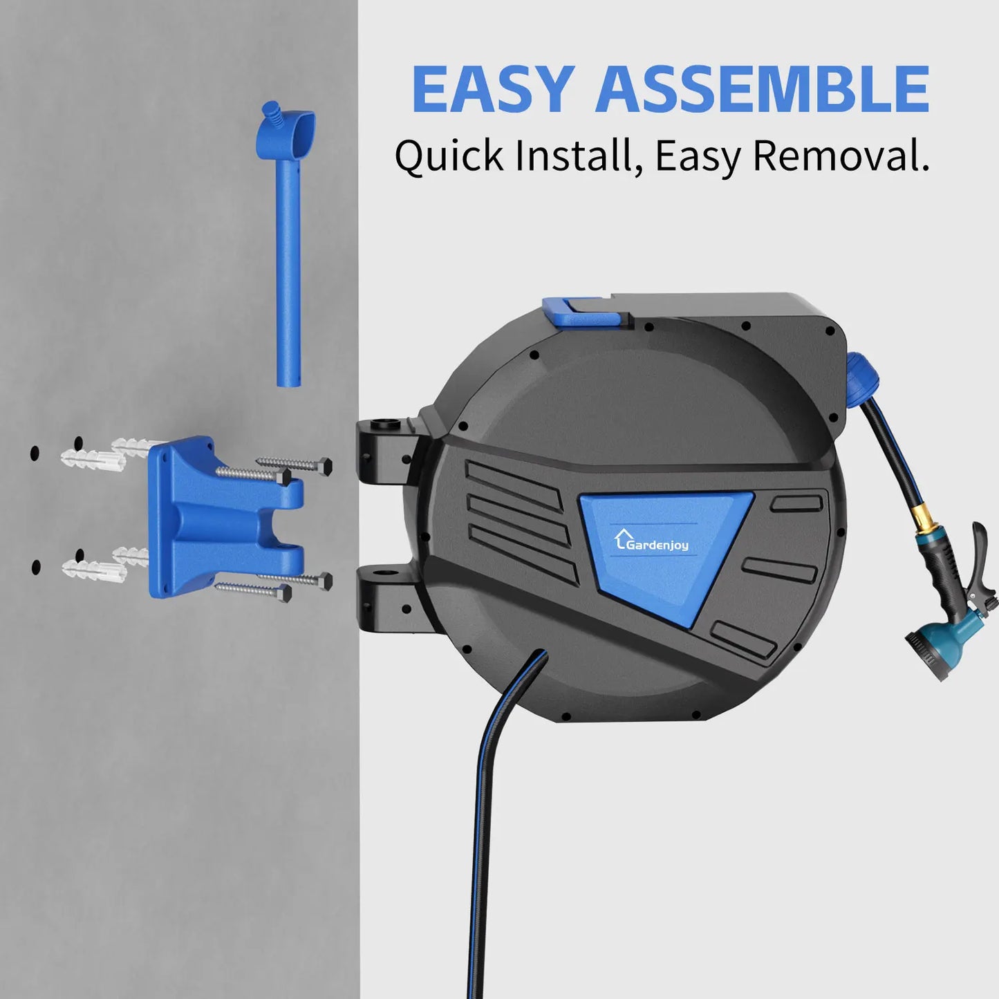 GardenJoy Retractable Garden Hose Reel 1/2in 65ft Wall Mounted