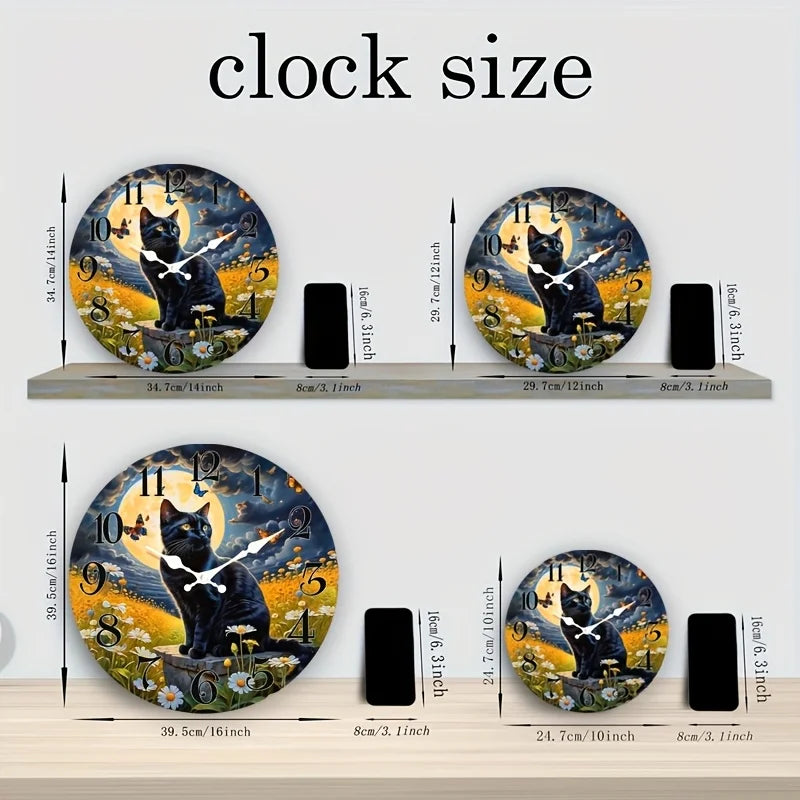 One Pack, Moon and Kitten Scene Silent Wall Clock, Suitable for Home Decor, Gift Giving, AA Battery