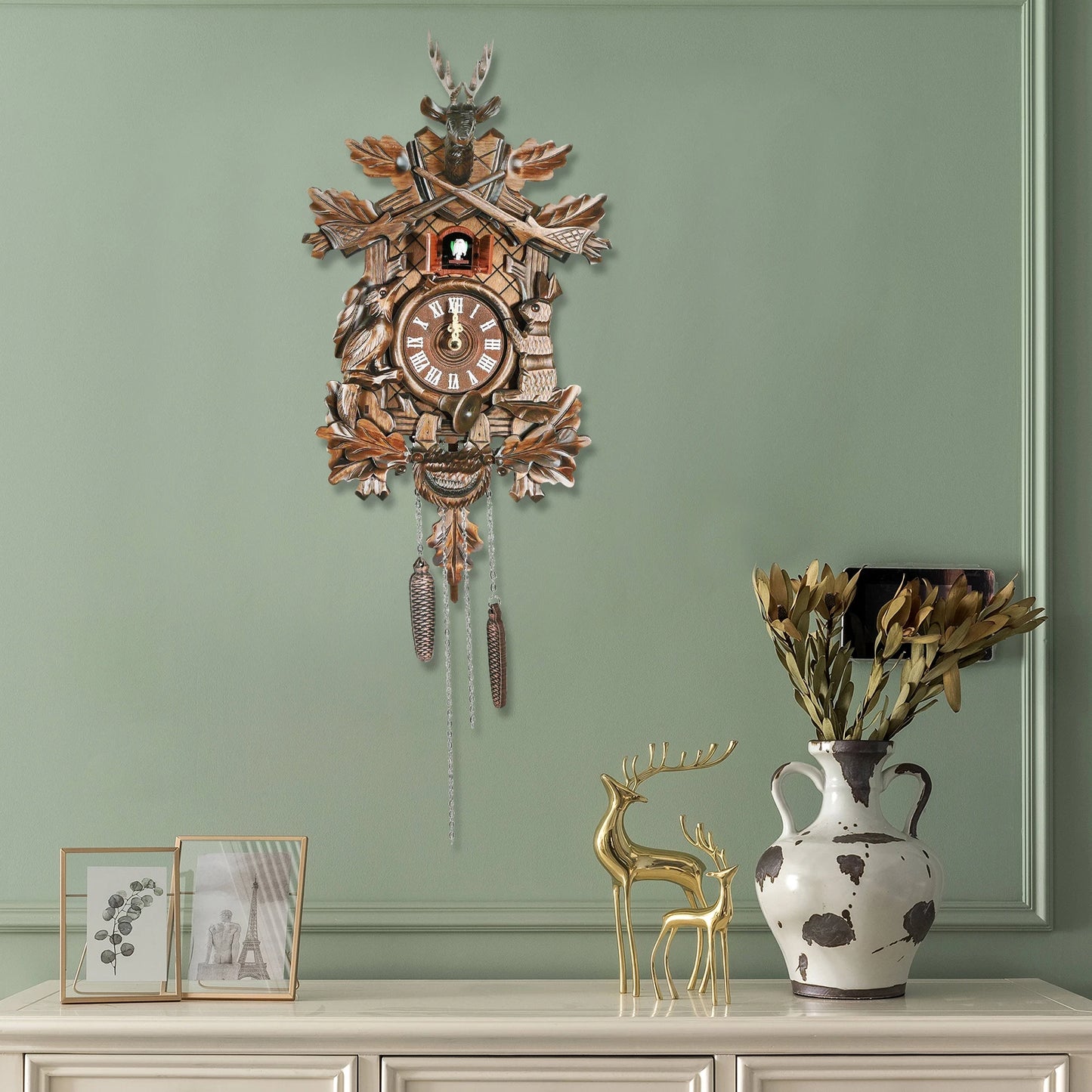Forest Nordic Style Retro Cuckoo Wall Clock Wall Clock Cuckoo Wall Clock Wooden Hanging Wall Clock Bird Clock tea room parlor
