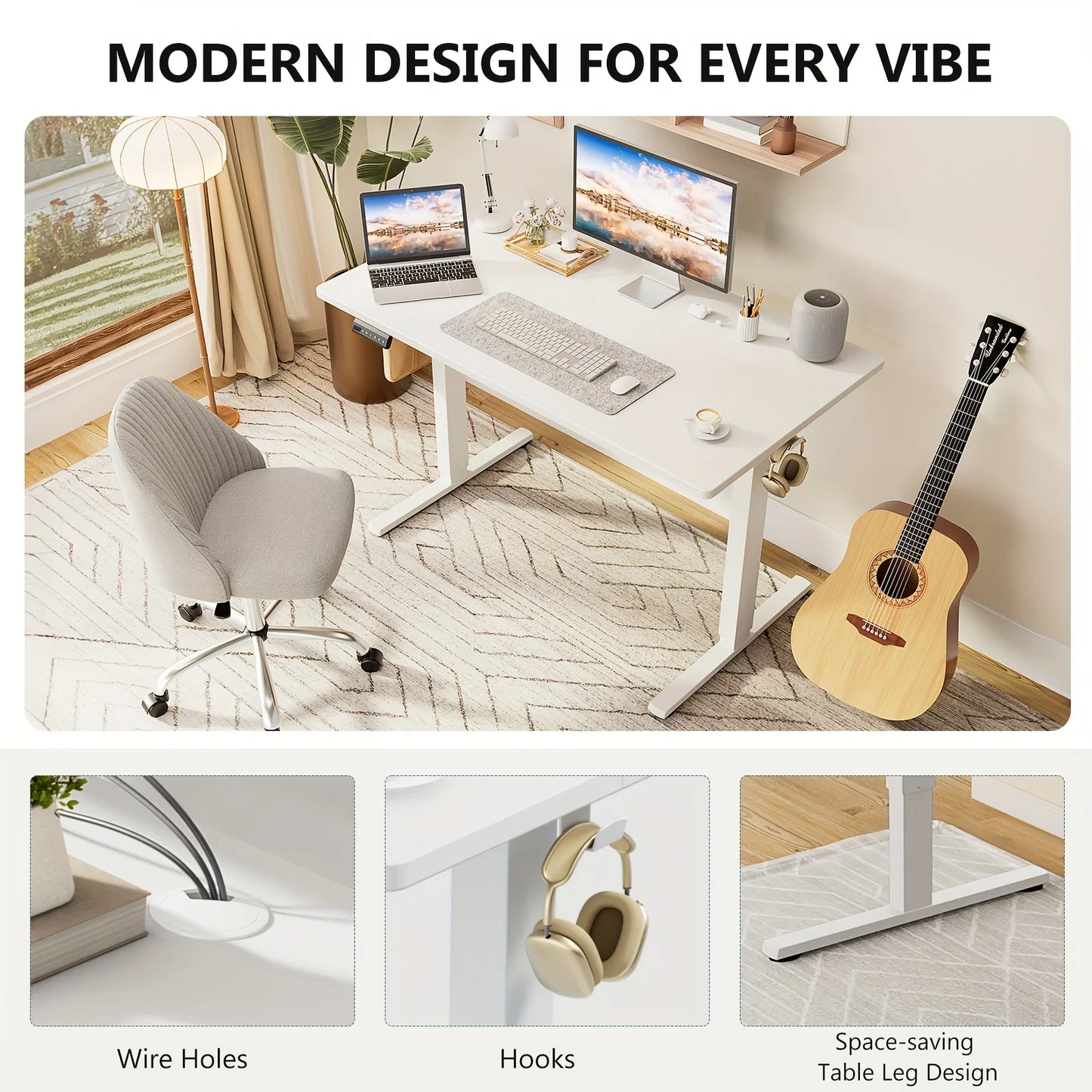 Standing Desk, Adjustable Height Electric Sit-Stand Computer Table, 40×24, 48×24, 55×24, 63×24 Inch Ergonomic Rising Desk