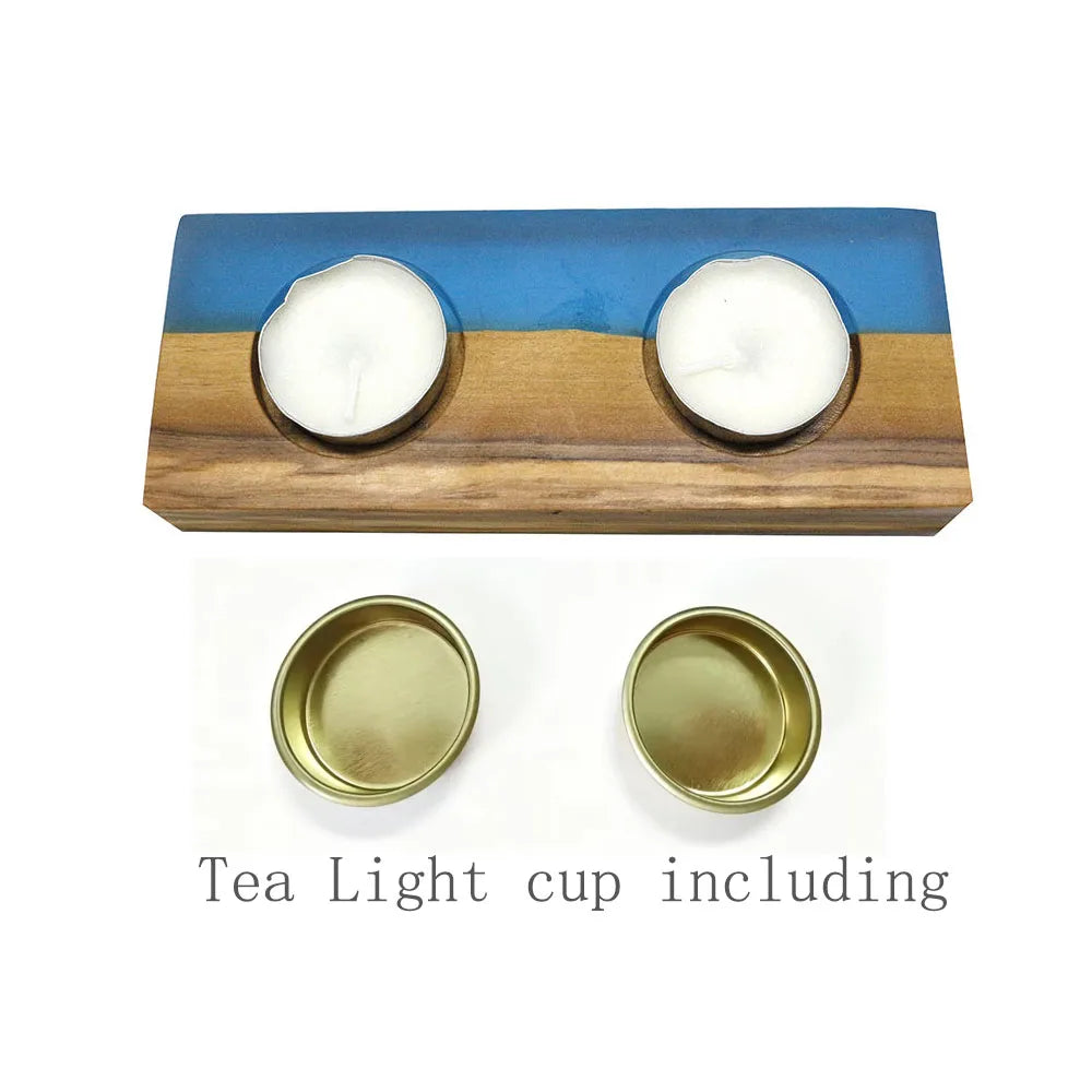 Epoxy Resin and Olive Wooden Candle Holder for Wedding Party Dinner Square Candle Stand Tealight Holder Shabbat Candle Holders