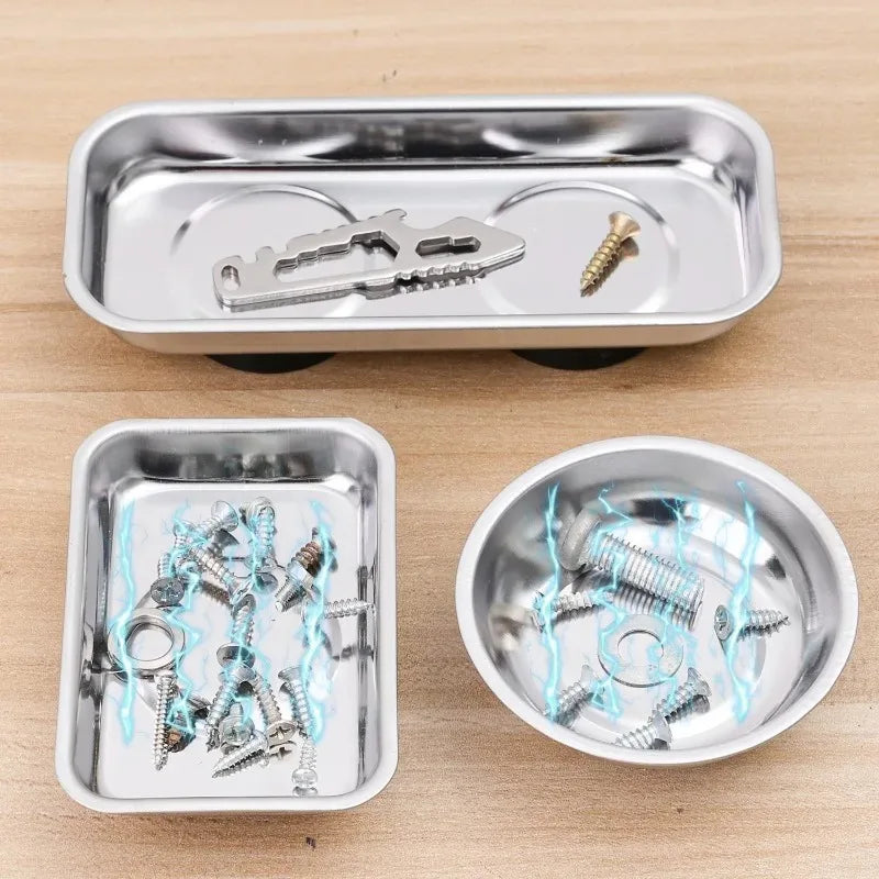 Magnetic Tray Magnet Tool Holder Round Rectangular Magnetic Bowl Tool Organizer Tray Stainless Steel Small Parts Securely Holder
