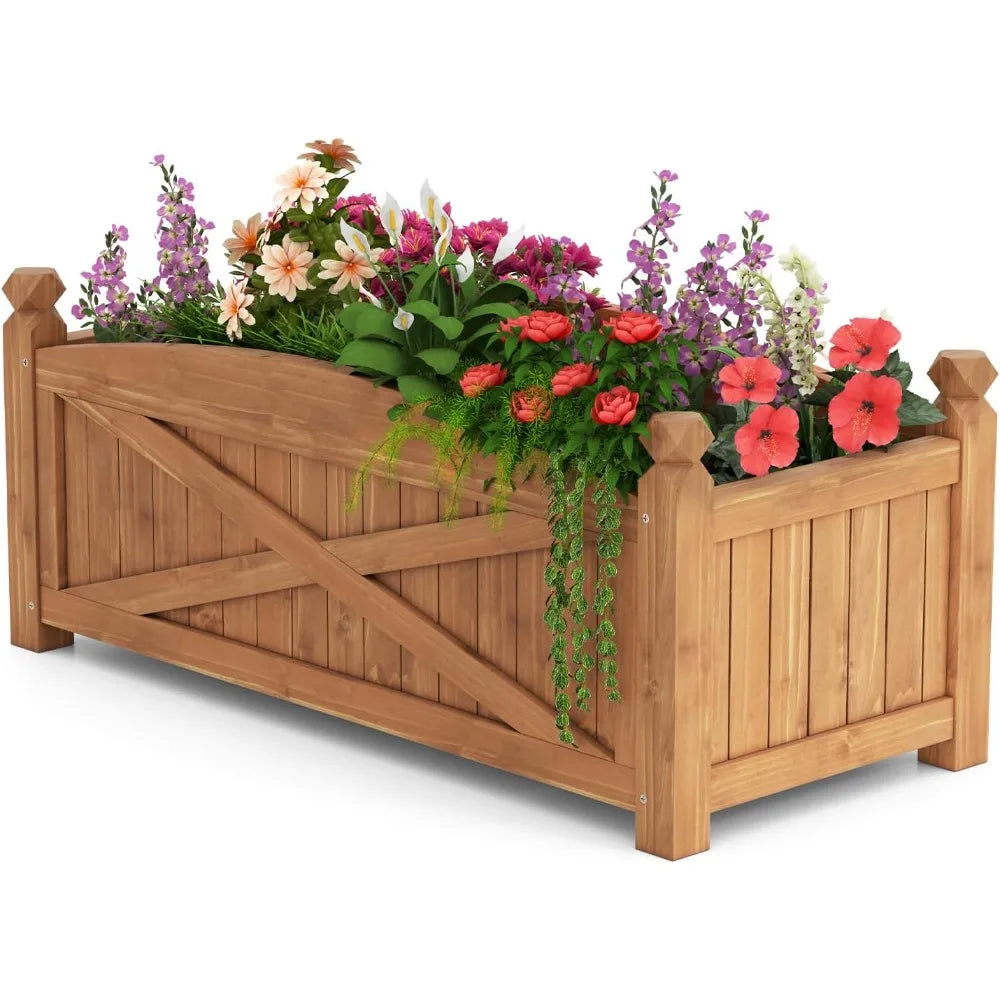 Wooden Raised Garden Bed Elevated Planter Box with Drainage Holes for Outdoor Flowers Vegetables Fruits Patio Yard