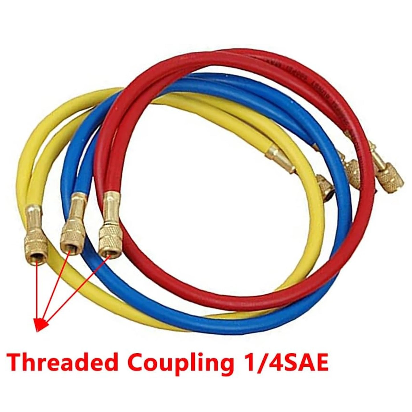 3PCS Refrigerant Charging Hose 500-25000PSI 1/4" Thread Fits for R12 R22 R134A Car Air Conditioning HVAC Charging Manifold Gauge