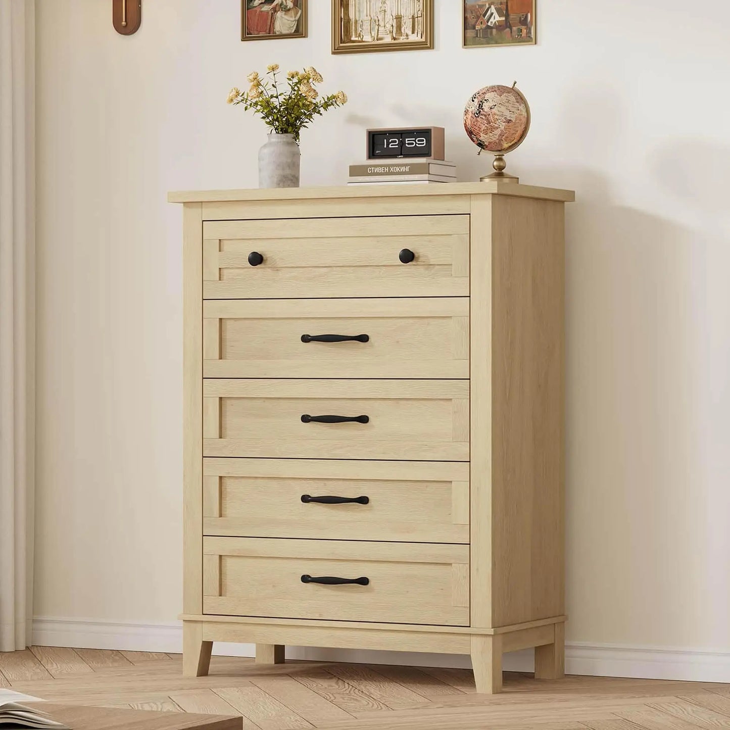 5 Dresser for Bedroom, 41.3 in Tall Vertical Drawer Dresser with Large Storage, Freestanding Wooden Closet Chest for Bedroom, Living Room