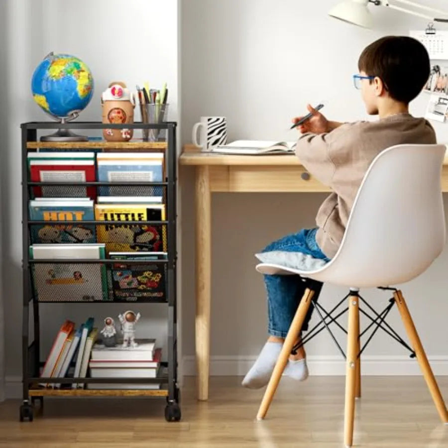 8 Tier Rolling Book Cart with Wheels, Mobile Book Storage Cart with 2 Sides Access Bookcase for Narrow Space, Rolling File Orga
